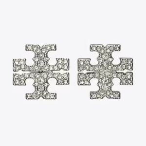 TORY BURCH SILVER ICONIC LOGO PAVÉ STUD EARRINGS